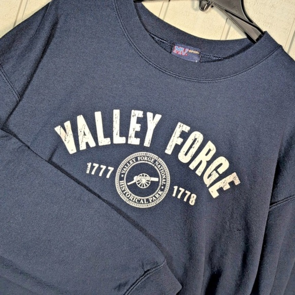 Valley Forge Vintage Mens Size Large Blue Graphic Cotton Daily Sweater  Military